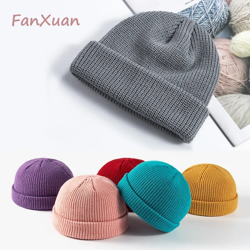 Knit Short Beanies Hats for Men Women Bonnets Pure Color Lightweight Headwear Helmet Liner Sleep Caps Unisex Winter Hats