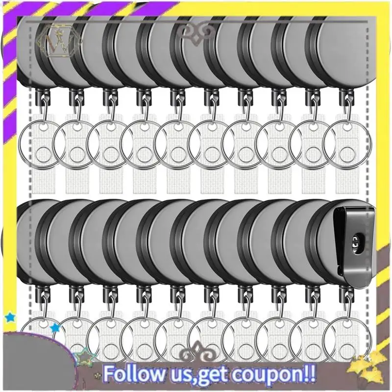 New 20 Pack Retractable Badge Holder Reel With Belt Clip And Key Ring, Heavy Duty ID Badge Reels For Nurses