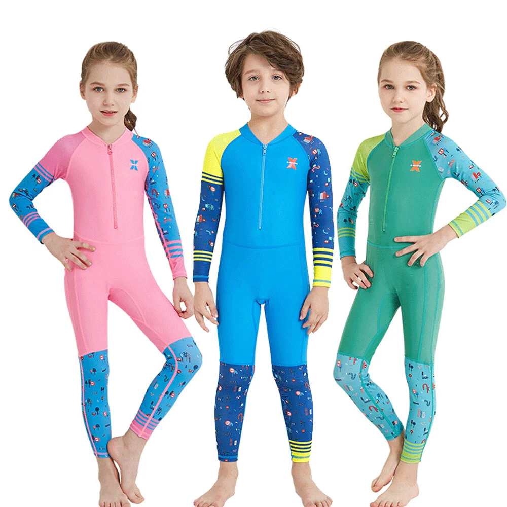 New Kids Wetsuit Thin Swimwears Lycra Rash Guards Quick Dry Girls Boys One-Piece Swimsuits Snorkeling Kayaking Bathing Suit