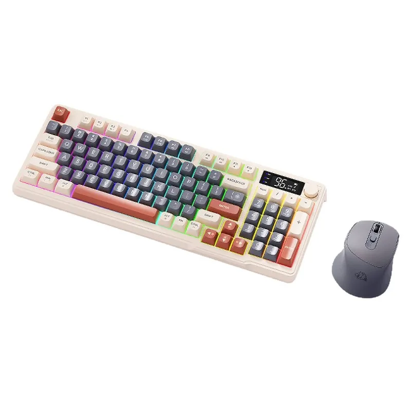 FreeWolf M96 Wireless Bluetooth Keyboard Rechargeable Notebook MAC PBT Caps Screen Included Computer Office Equipment