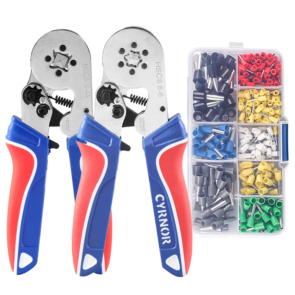 Sechskantiges, selbstverstellbares Ratschen-Crimpwerkzeug-Set 23-7AWG 0,25-10mm² Crimpwerkzeug-Set mit Aderendhülsen und Drahtklemmen