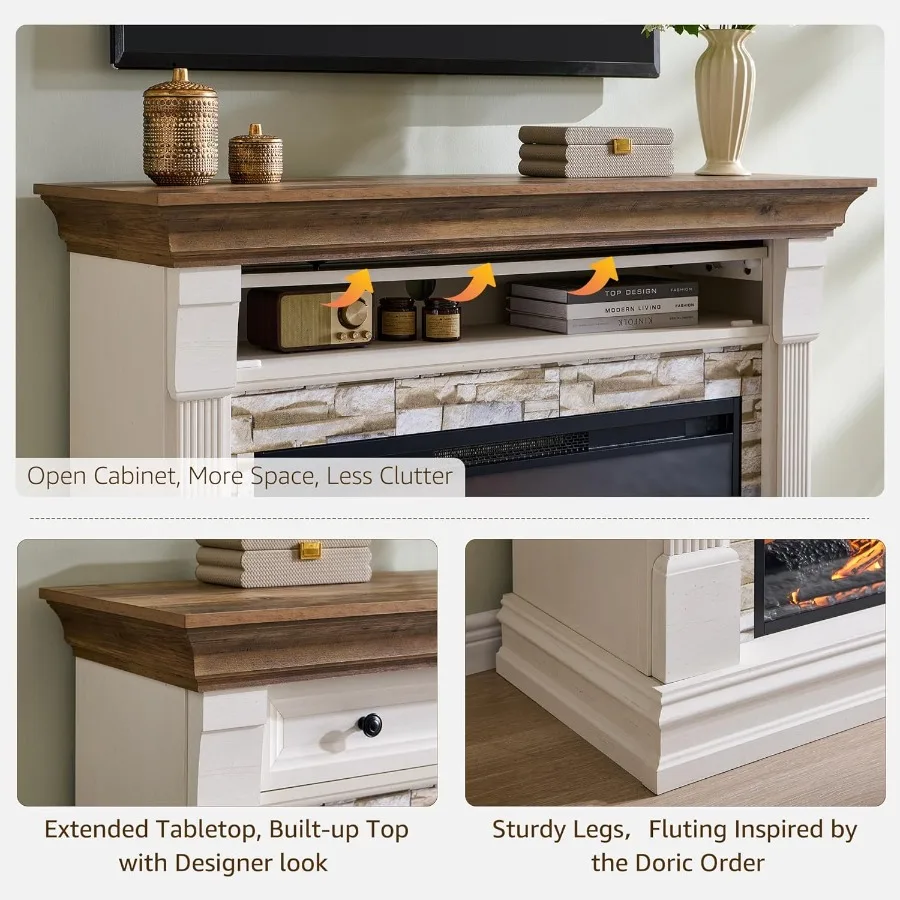 52 حامل تلفزيون مدفأة كهربائية للمزرعة مع ميزات رف وخزانة 36 سخان مدفأة كهربائي قائم بذاته مع جهاز تحكم عن بعد #4