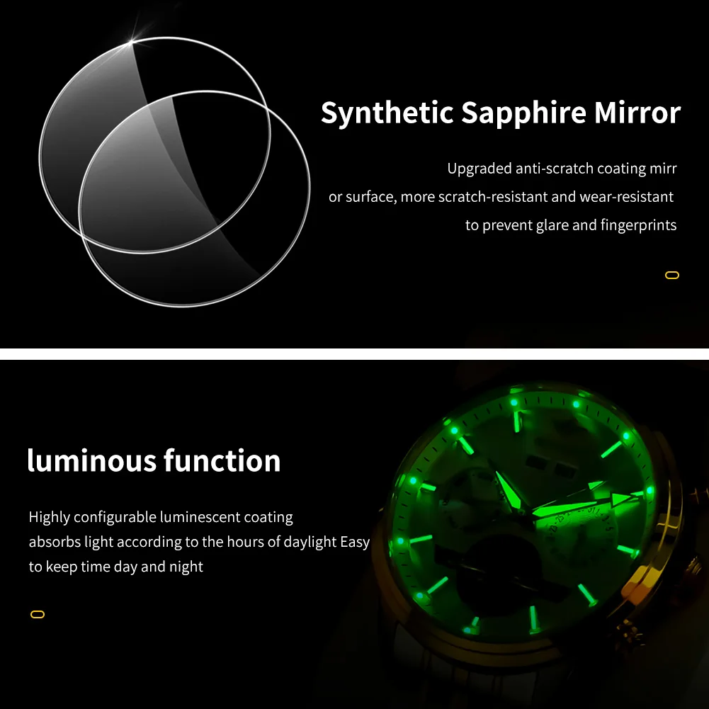 OUPINKE 3296 Men Hollow Automatic Mechanical Watch Top Brand Business Calendar Perpetual Calendar Sapphire Waterproof Men Watch