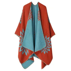 Vintage Ethnic Jacket Cape for Men and Women Split Shawl Top Imitation Cashmere Poncho Thickened Warm Cloak Coat Autumn Winter