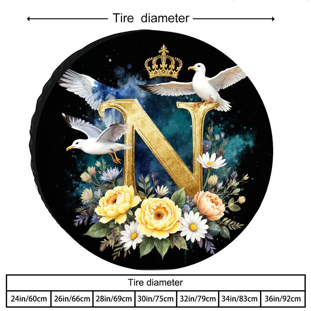 Tire Cover With A Golden Crown, Seagull, And Floral Pattern Made Of Polyester Fiber, Artistic Style Decorative Tire Protection C