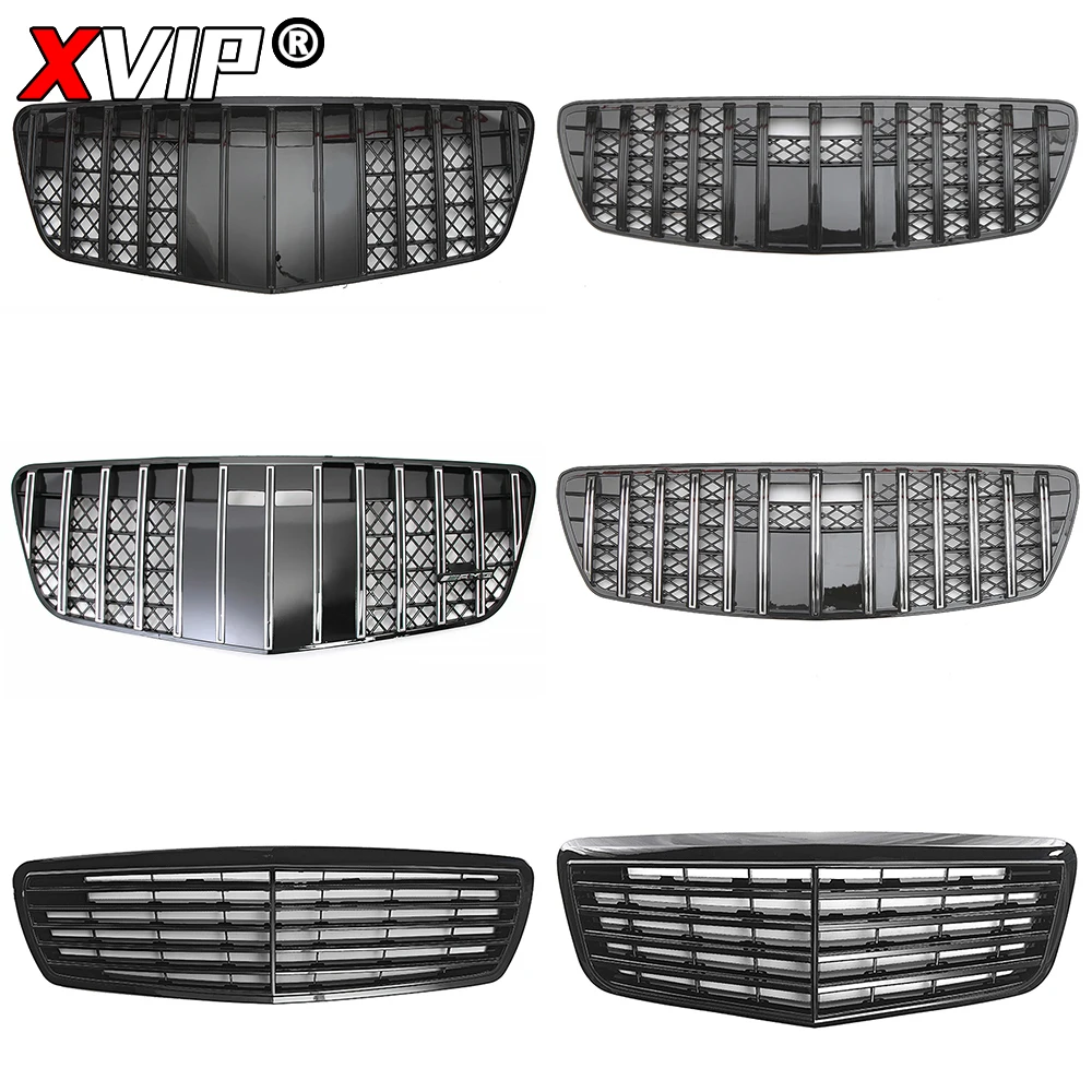 XVIP Chrome AMG Style Upper Grilles For Mercedes Benz E W211 E320 E350 E500 E550 E63 03-09 Glossy Black GTR Style Racing Grille