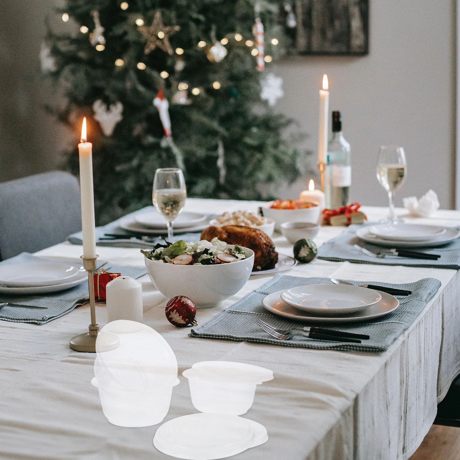 

50Pcs Plastic Round Bowls Clear Disposable Food Containers Leakproof Takeaway Bowls with Lid for Dessert Salad Snacks