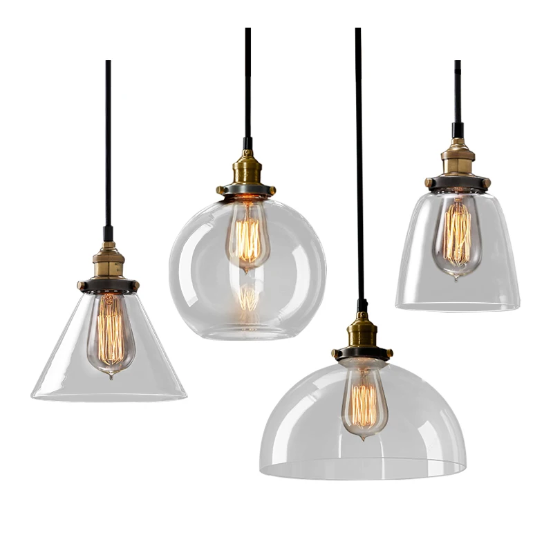 Vintage Amber clear Glass Pendant lightings Nordic industrial Kitchen living room decoration Single head LED hanging lamp