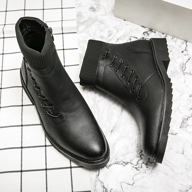 Luxury Brand Chelsea Men Boots High Top Leather Shoes Fashion Formal Business Ankle Boots Side Zipper Handmade Men Casual Shoes