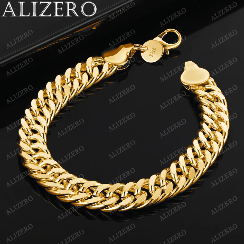 

ALIZERO 925 Sterling Silver 18K Gold Plated 10mm Cuban Chain Bracelet for Men Women Fashion Retro Accessories Charm Jewelry