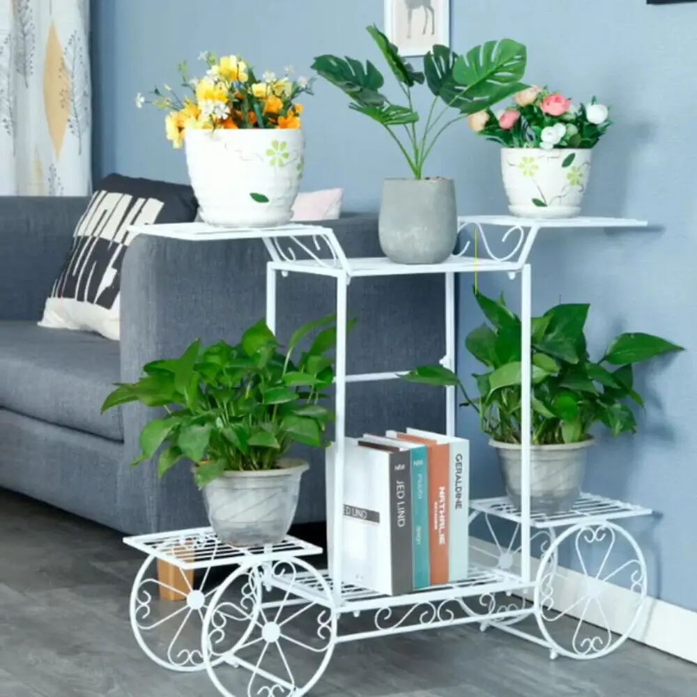 6 Pots Metal Plant Stand Shelf Multilayer Flower Pot Holder Rack Indoor Outdoor