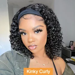 Peruca Kinky Curly Headband para Mulheres, Perucas de Cabelo Humano, Glueless, Brasileiro, Fácil de Ir, 180%, 10-24in