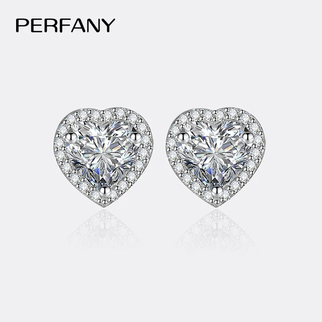 PERFANY 0.5CT-2CT w kształcie serca Moissanite kolczyki dla kobiet S925 czyste srebro imitacja diamentu kolczyki biżuteria