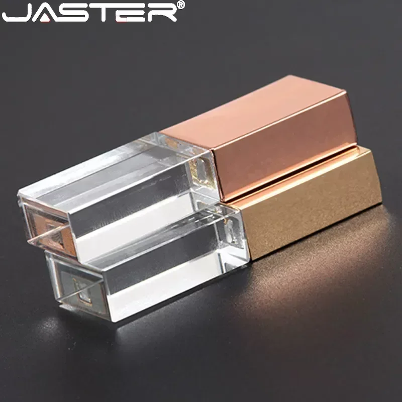 JASTERS Colorful Lid Crystal USB Sticks with Plastic Box 16GGB 32GB 64GB USB Flash Pen Drive Transparent Glass Pen Drive Gifts