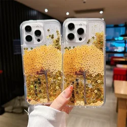For iPhone 11 12 13 14 15 16 Pro Max 2025 Case Traditional Chinese New Year Money Tree Safe Happy Liquid Quicksand Glitter Cover