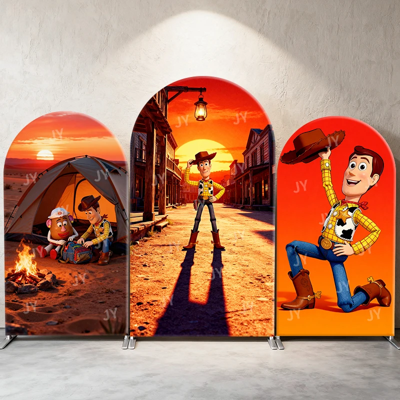 

Toy Story Arch Backdrop Cover Western Sunset Town Camping Scene Kids Birthday Baby Shower Photo Booth Decor Background