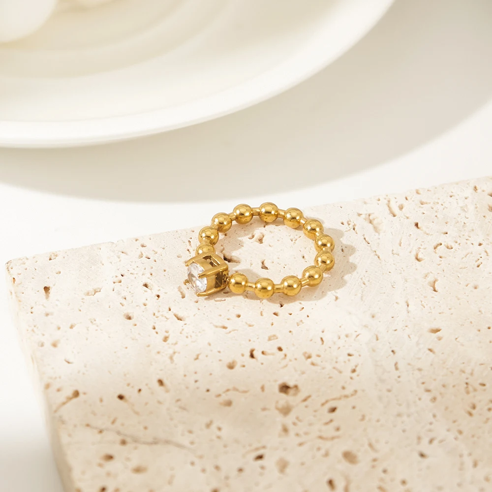 

ENFASHION Anillos Mujer Ziron Beads Ring For Women Gold Color Stainless steel Fashion Jewelry Rings Simple Office Everyday 4206
