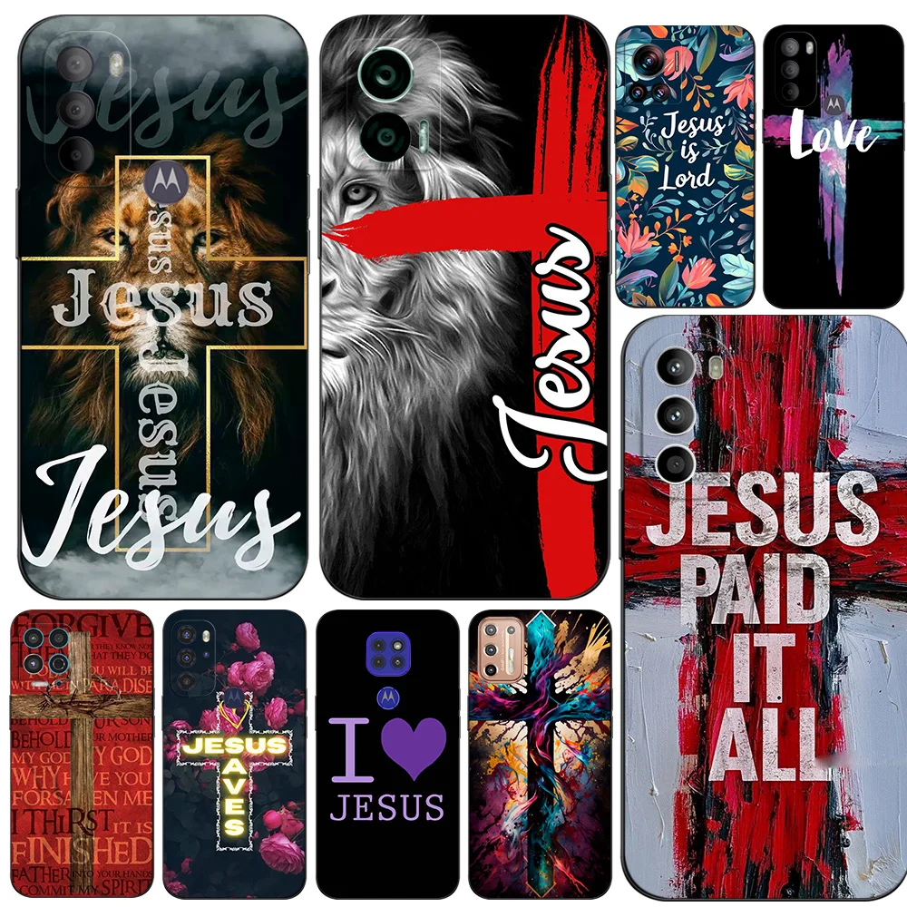 Black Tpu Case For Motorola Edge 20 Lite Pro 2021 S Moto E20 E30 E40 E7 4G G 5G Plus Jesus Cross Art