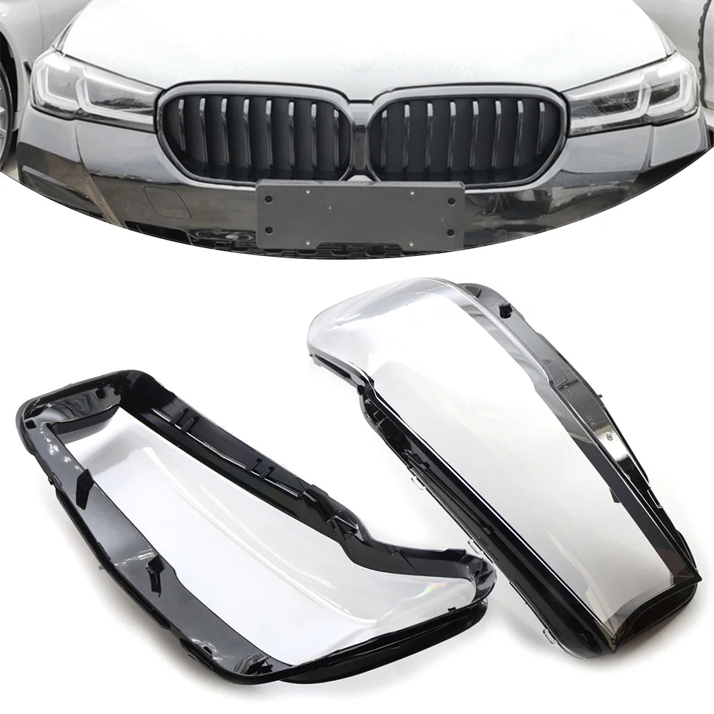 2Pcs Car Front Headlight Headlamp Lens Cover For BMW 5 Series G30 2019 2020 2021 2022 63118084383 63118084384