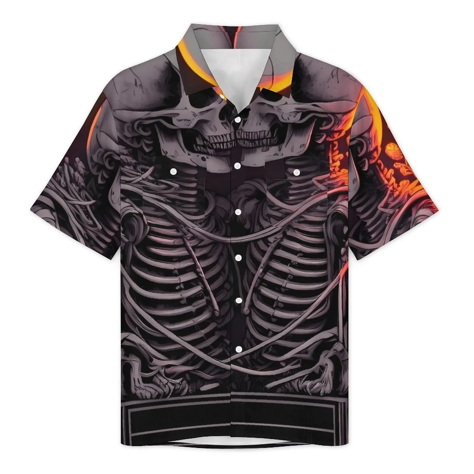 Gothic Lovers Vacation Shirt Skeleton Print Summer Casual Shirts Man Vintage Blouses Short Sleeves Korean Fashion Custom Clothes