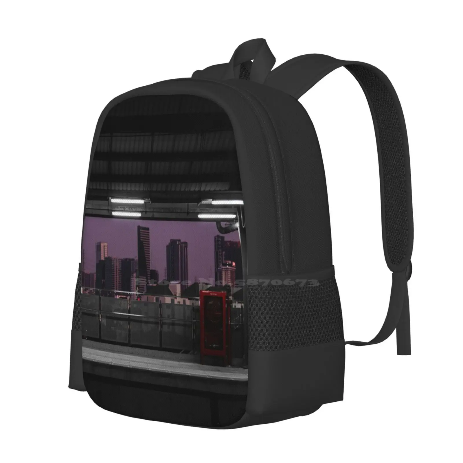 A Quiet Evening In The Heart Of The City Hot Sale Schoolbag Backpack Fashion Bags Quiet Train Station Building Evening Red