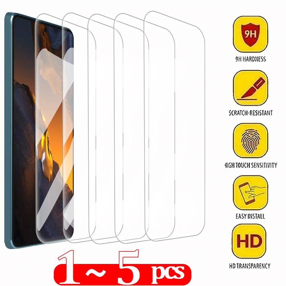 1-5PCS Transparent Tempered Glass For Poco F5 Screen Protector Poco F 5 F4 X5 X4 X3 Pro HD Scratch Proof Front Film Poko F5 Pro Movil Protector Pantalla Poco X4 GT Mobile Phone Glass