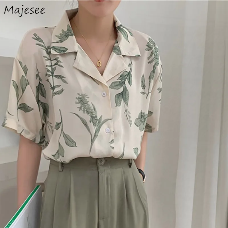 

Shirts Women Floral Short-sleeved Streetwear All-match Chic Casual Kroean Trendy Loose Fit Students Summer Classic Prevalent