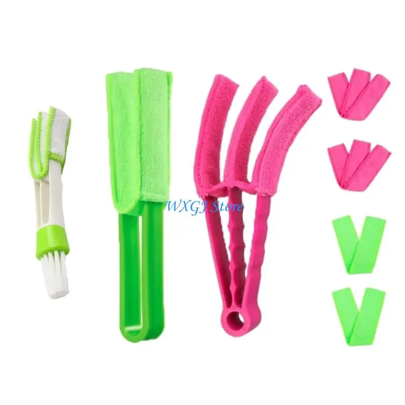 37JE Two Function Auto Air Channel & Window Blind Brush Set with Washable Plastic Bristles Cleaning Brushes for Air Channels