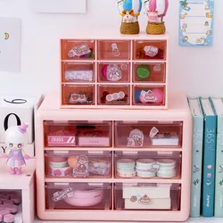 White/Pink 9 Grid Drawer Desktop Organizer Desk Storage Box Free Sticker School Stationery Accessories