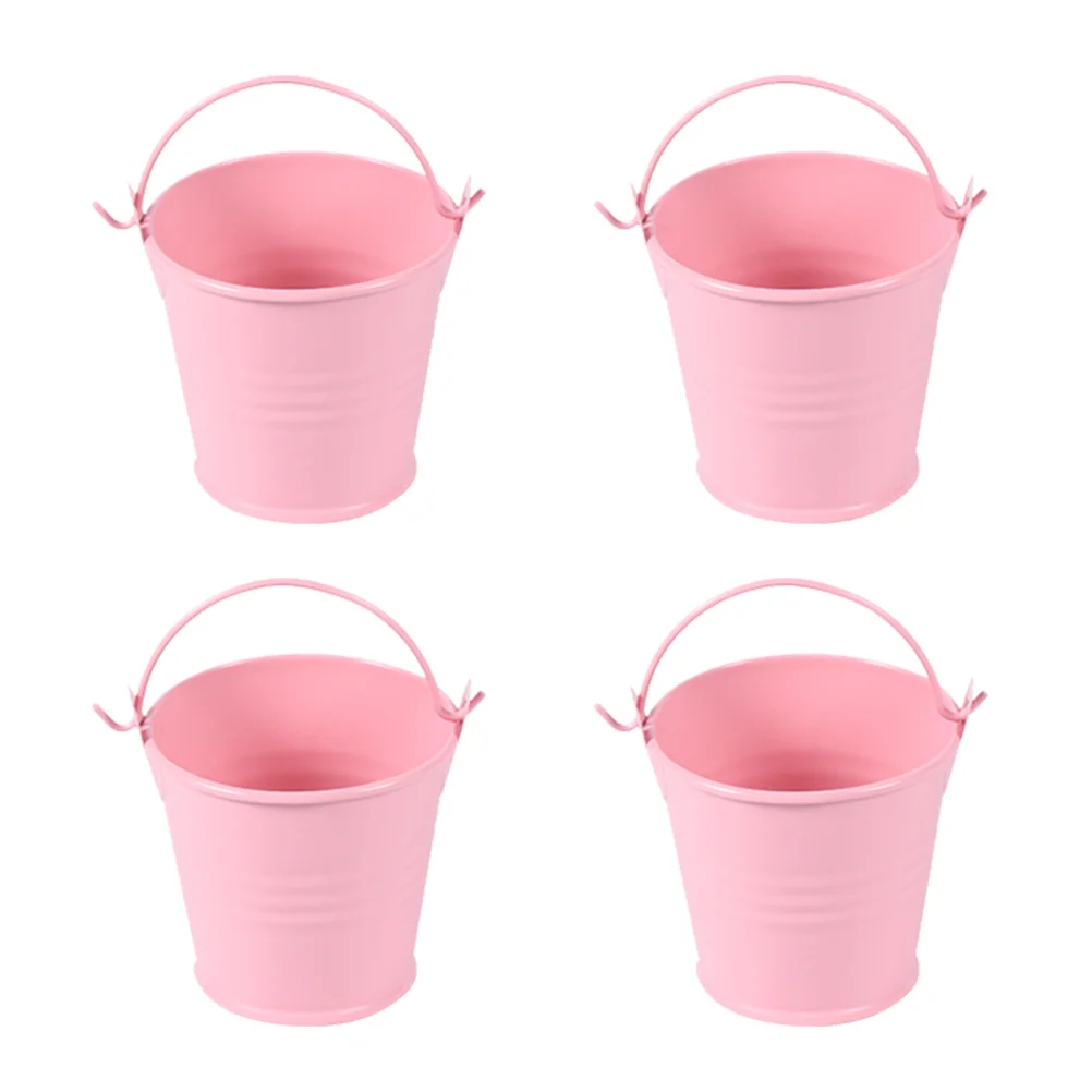 4 Pcs Mini Bucket Multi-function Flowerpot Simple Iron Metal Succulents Drum Photo Prop Pink Compact Small Child