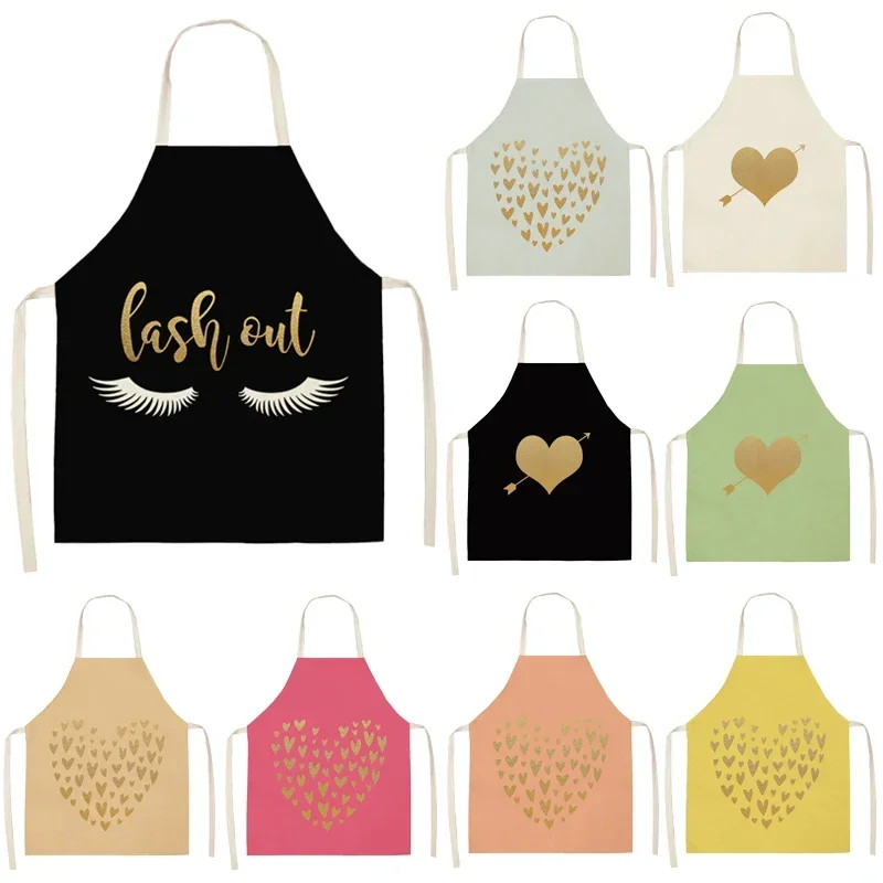 1Pcs Eyelashe Love Pattern Cleaning Colorful Aprons 53*65cm Home Cooking Kitchen Apron Cook Wear Cotton Linen Adult Bibs WQL0134