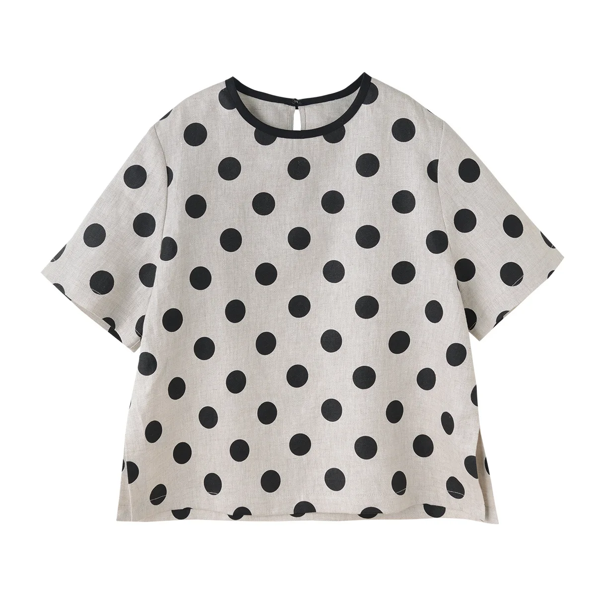 Polka Dot Print Anzug Twill Leinen Kurzarm Top Sommer Casual Rundhals T-Shirt Vintage Polka Dot Rock