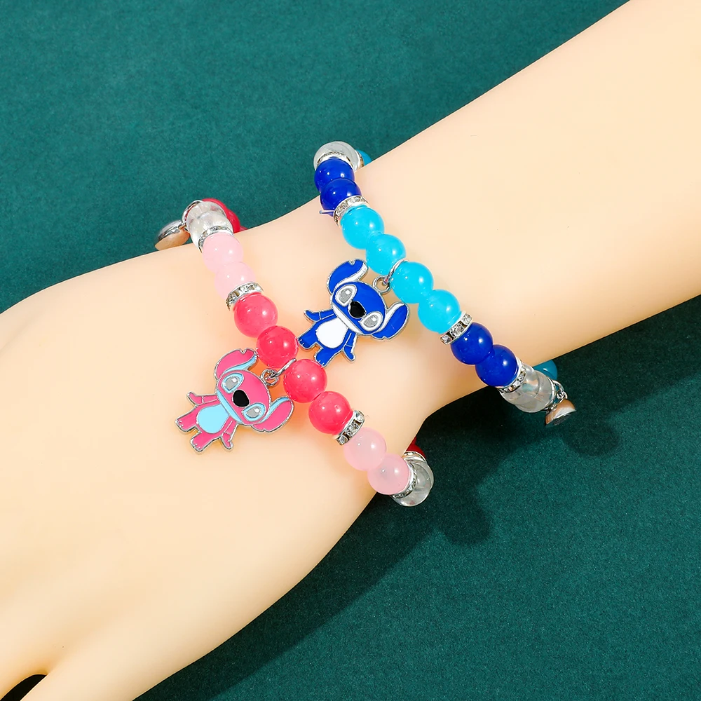 2 قطعة أساور ديزني ستيتش الملاك الساحرة للأزواج مطابقة الأساور المغناطيسية القلب كريستال مطرز أساور الصداقة