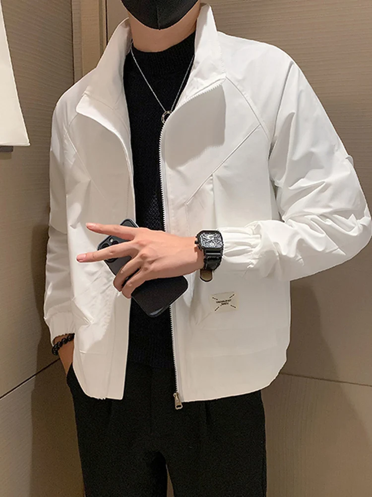 

Casual Sle ort Jaet Men's Faionable Versatile Sli Stand Collar Workwear Outerwear Spring Autumn New Arrival