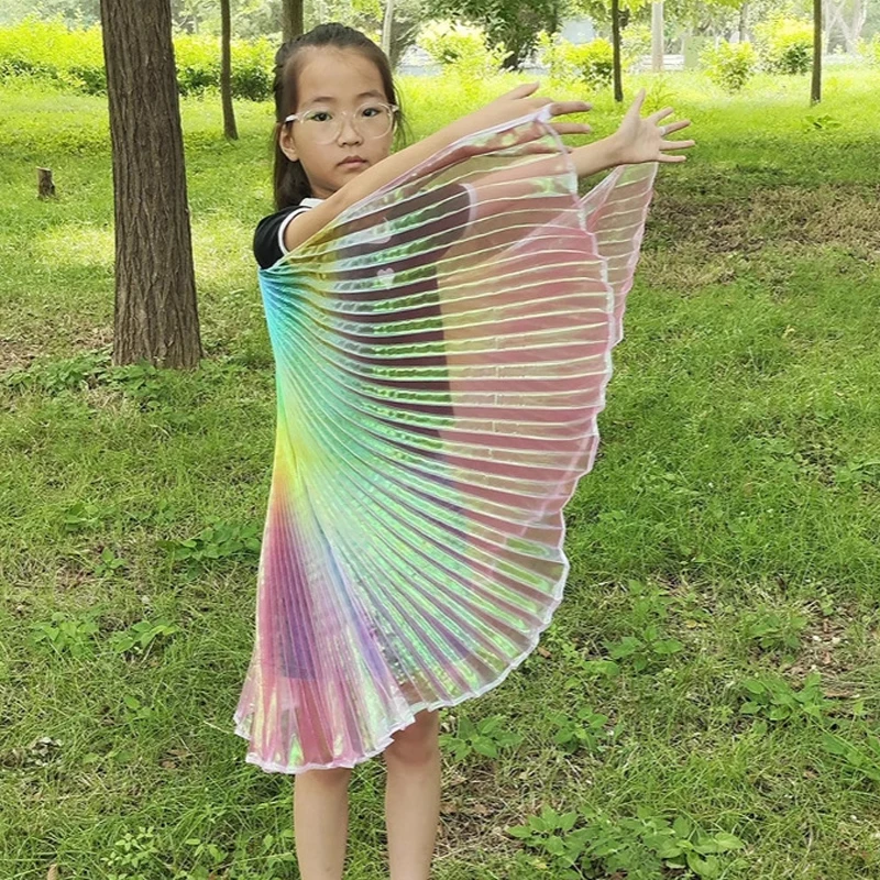 Alas de danza del vientre para niños, capa de arcoíris, accesorios de rendimiento de 360 grados, traje de baile, accesorios para actuación en escenario