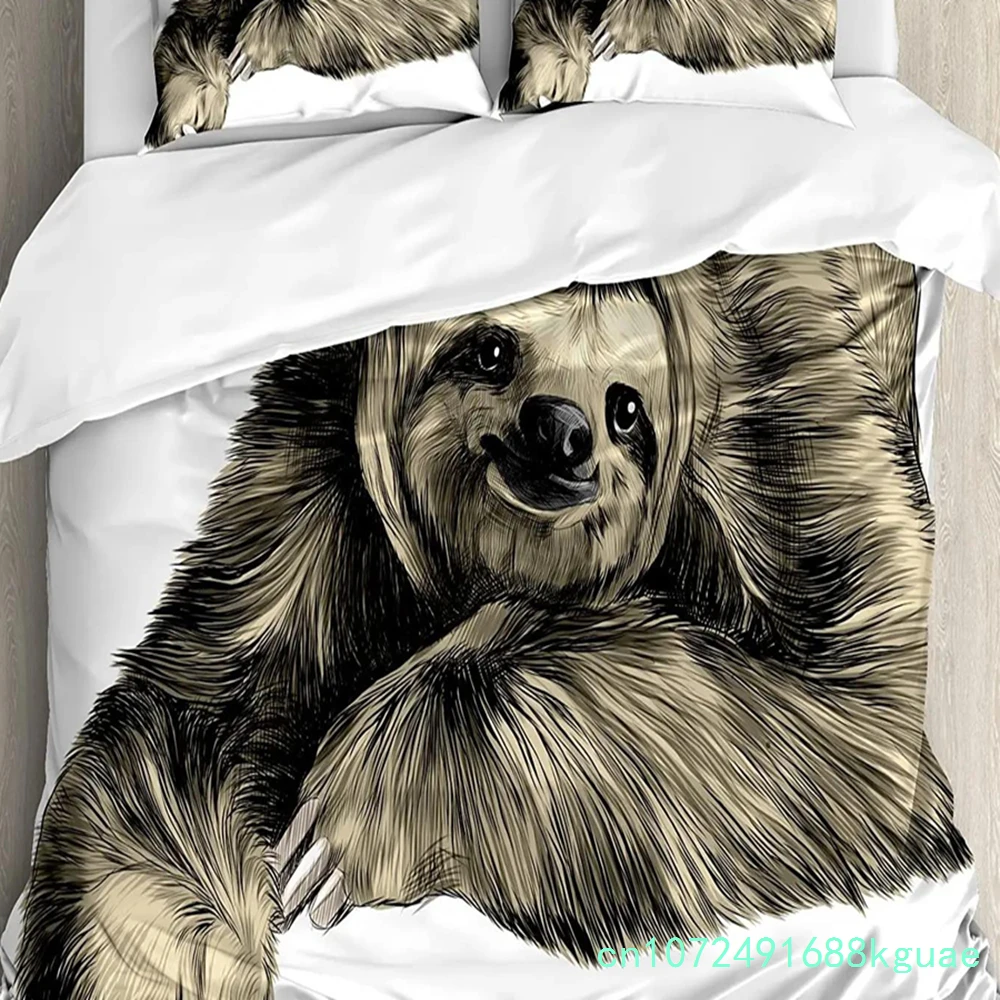Sloth Bedding Set For Bedroom Bed Home Cartoon Mammal On Tropical Jungle With Green Banana Duvet Cover Quilt Cover Pillowcase 5