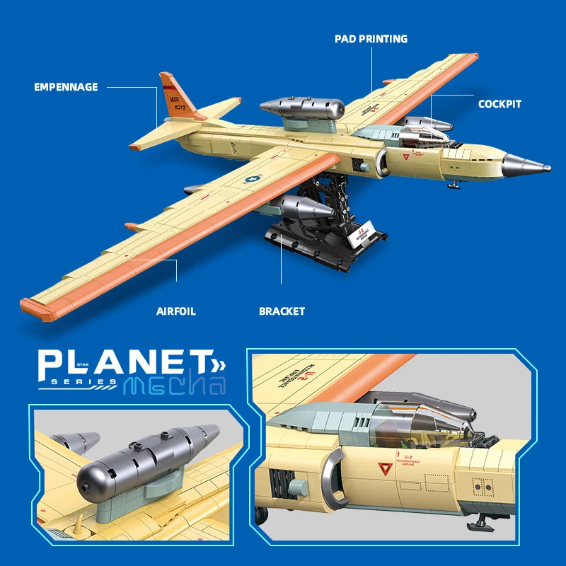 United States Vehicle U2 Reconnaissance Airplane Model Dragon Lady Aircraft Building Block Figures Airplane Bricks Toys For Gift