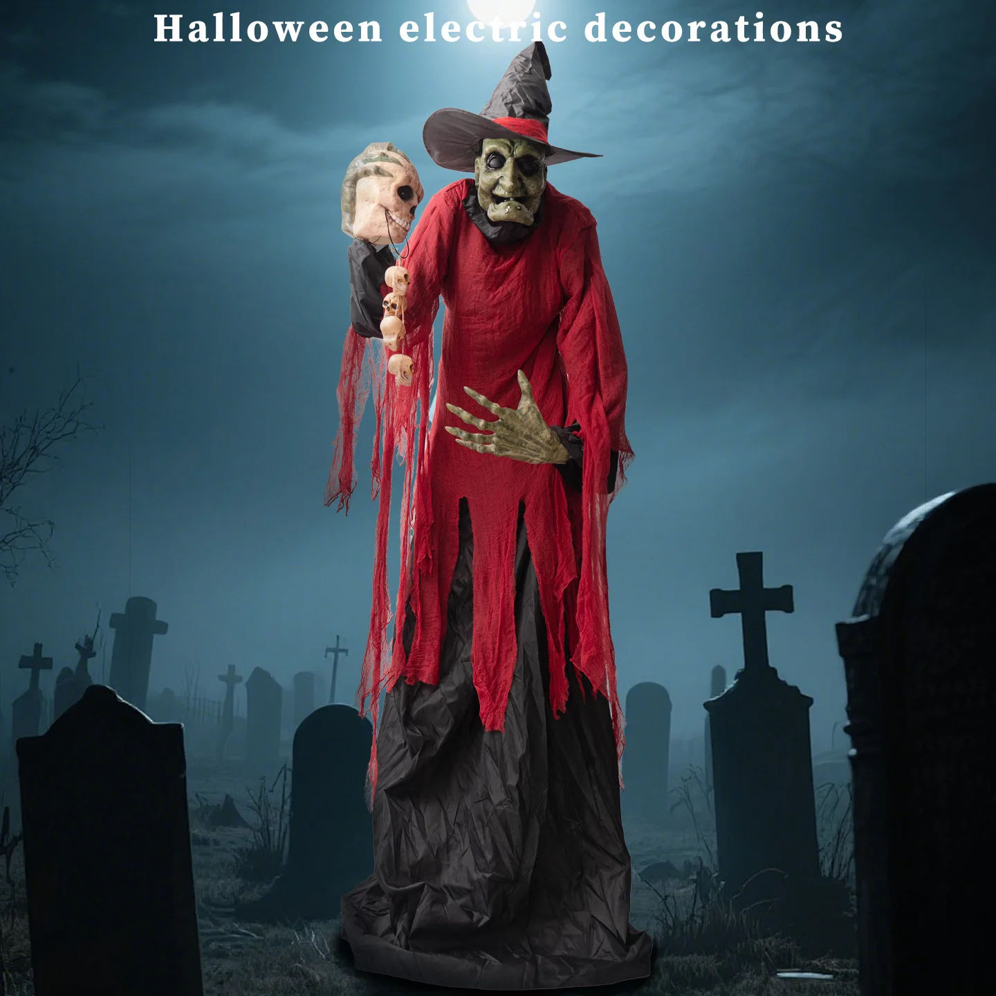 

Halloween 2.5m large infrared sensor takes the skull's red witch tour electric decoration