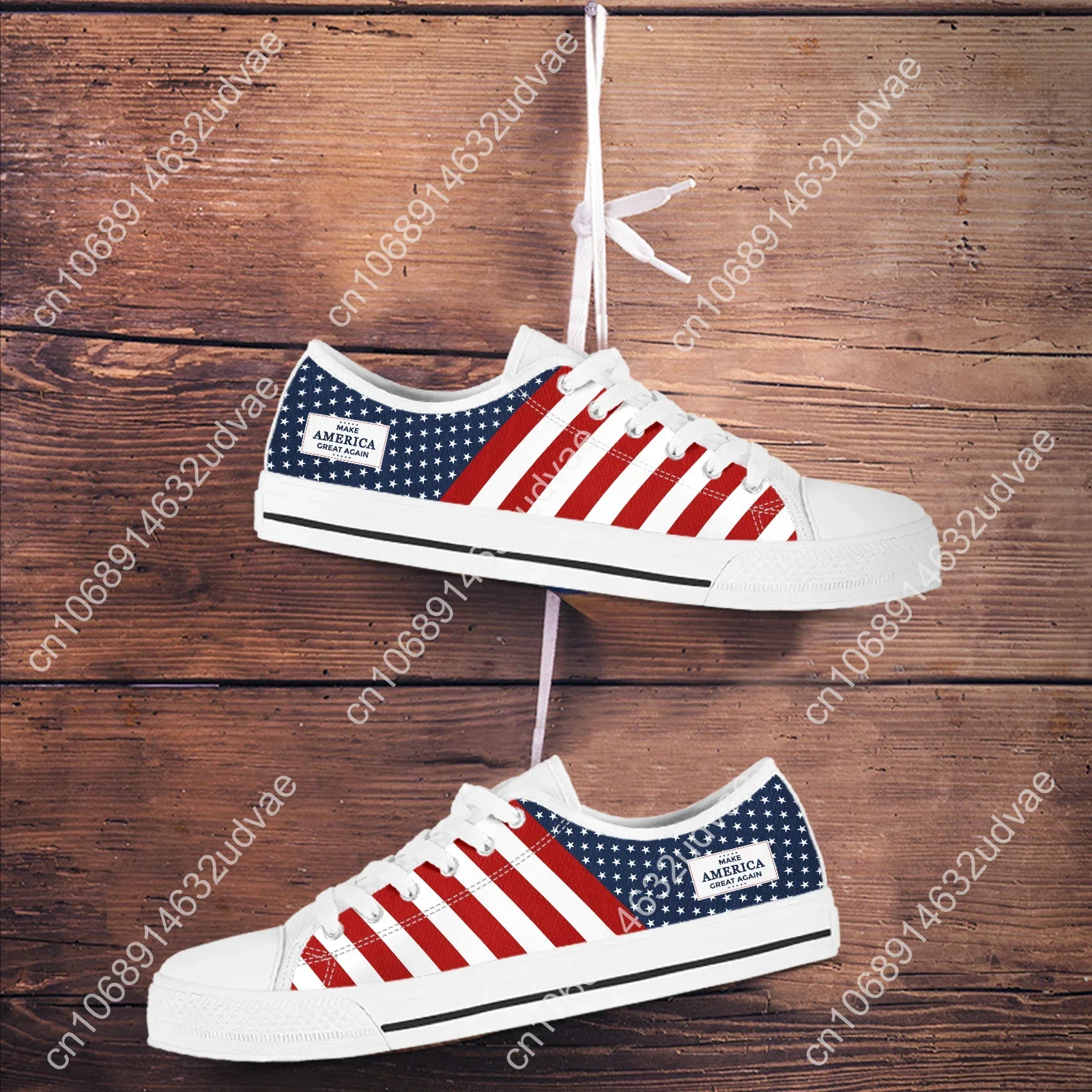 American Flag MAGA Fourth Of July Women Summer Canvas Vulcanized Shoes Casual Flats Plus Size 45/46