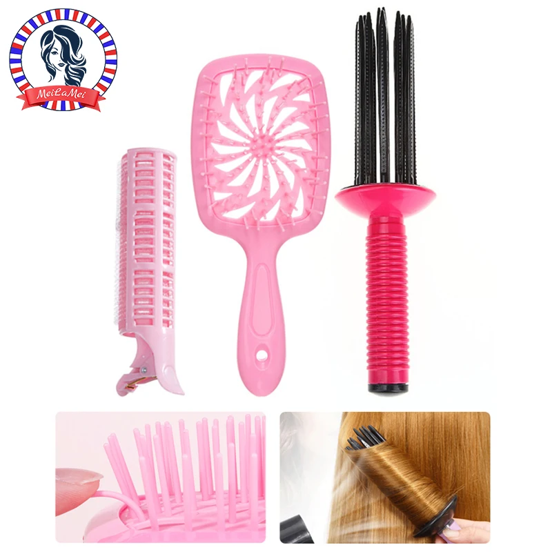 

3pc Curling Styling Tool Set,Curly Hair Bangs Clip,Curling Hair Comb & Fan Shaped Hollow Comb DIY Salon Hairdressing Accessories