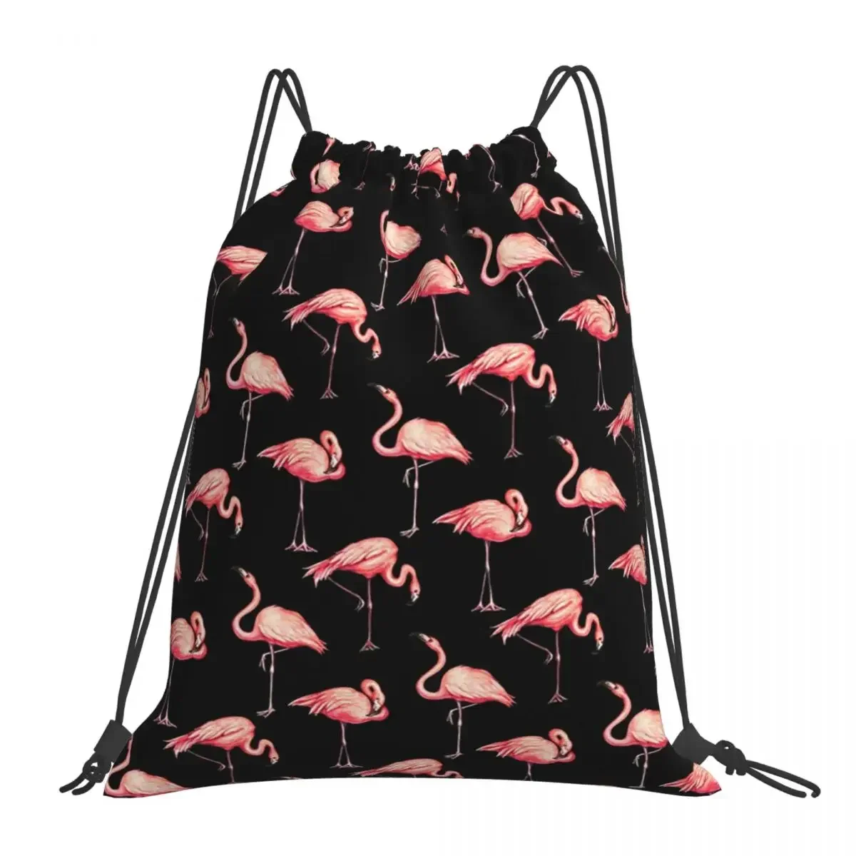 

Flamingo Pattern - Black Backpacks Portable Drawstring Bags Drawstring Bundle Pocket Shoes Bag BookBag For Man Woman Students