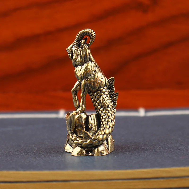 Steinbock Messingstatue ​ - Ziegenkörper Fischschwanz Sternzeichen Figur für Home Office Schreibtisch Dekor, Vintage Reichtum Glück Ornament