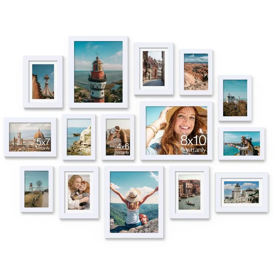 

Набор из 15 фоторамок для коллажей, настенного или настольного размещения, набор рамок для галереи семейных фотографий, разные размеры