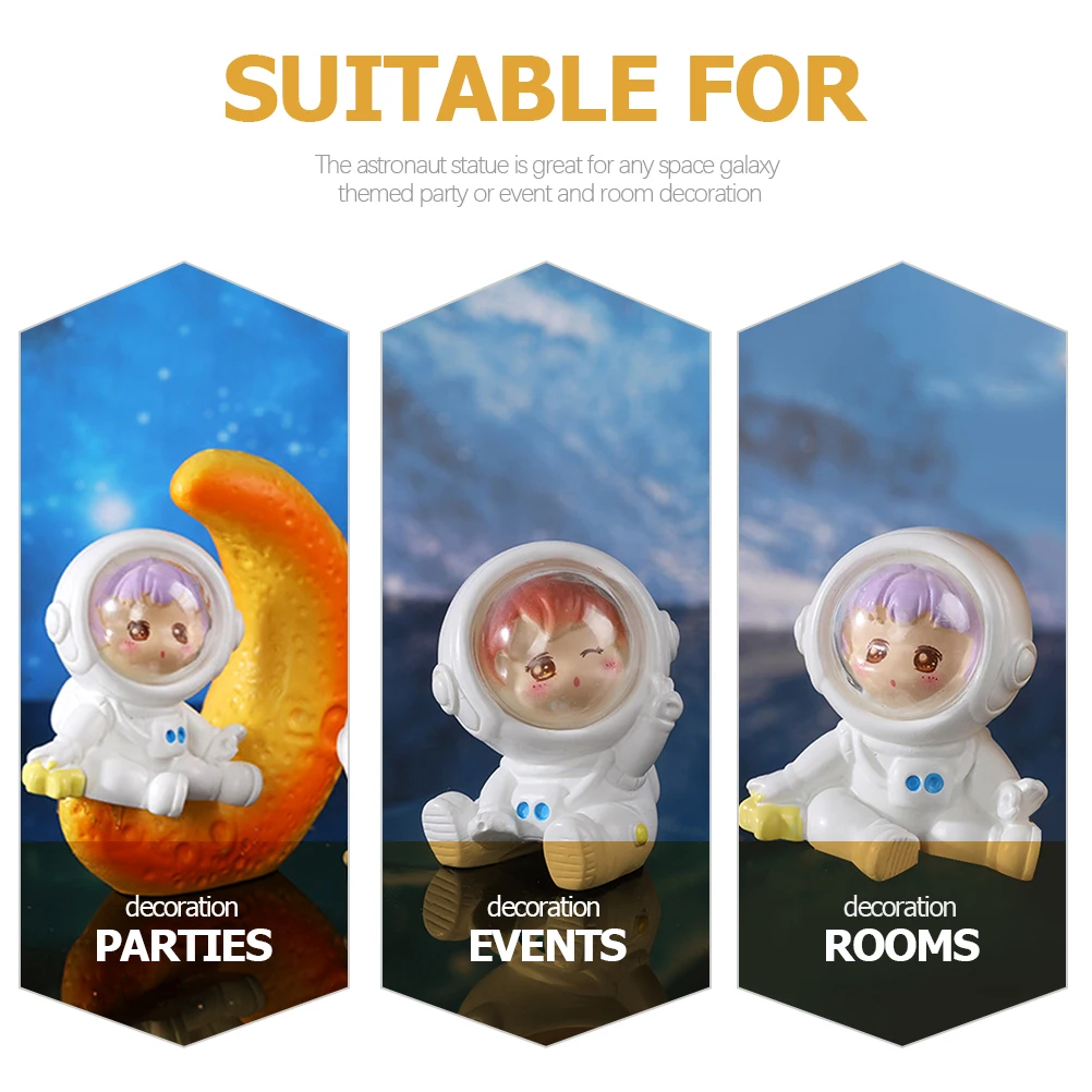 

Astronaut Resin Ornaments Mini Decorations Cute Statues Figurines Home Desktop Toy Cartoon Craft Smile Adornment DIY Gift Garden