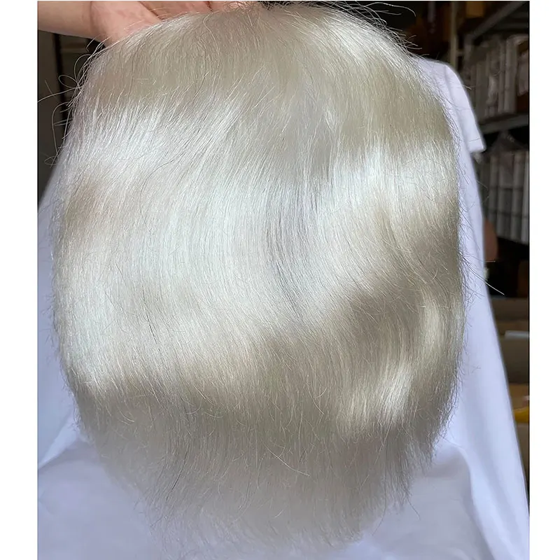 Swiss Lace Front Toupee for Men Hairpieces 60R White Human Hair Replacement System 100% European Virgin Human Hair 8x10Inch