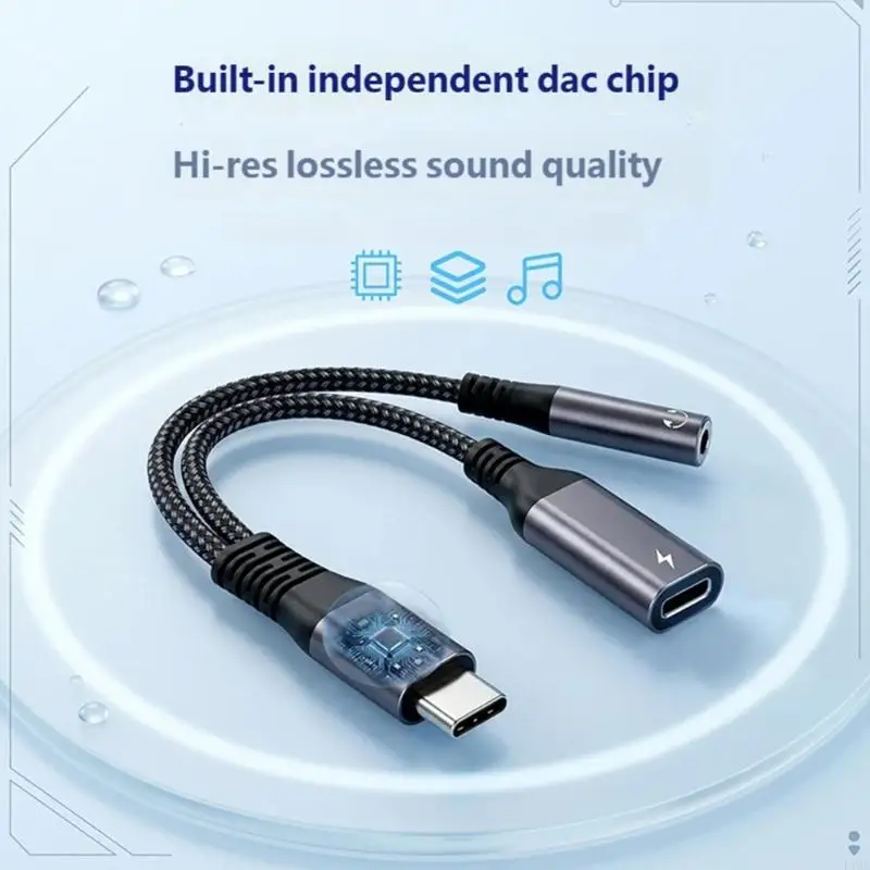 MultiPurpose USB C to 3.5Mm Headphone and Chargers Adapters For PD10W Fast Charging And Clear Sound Music Playbacks F19E