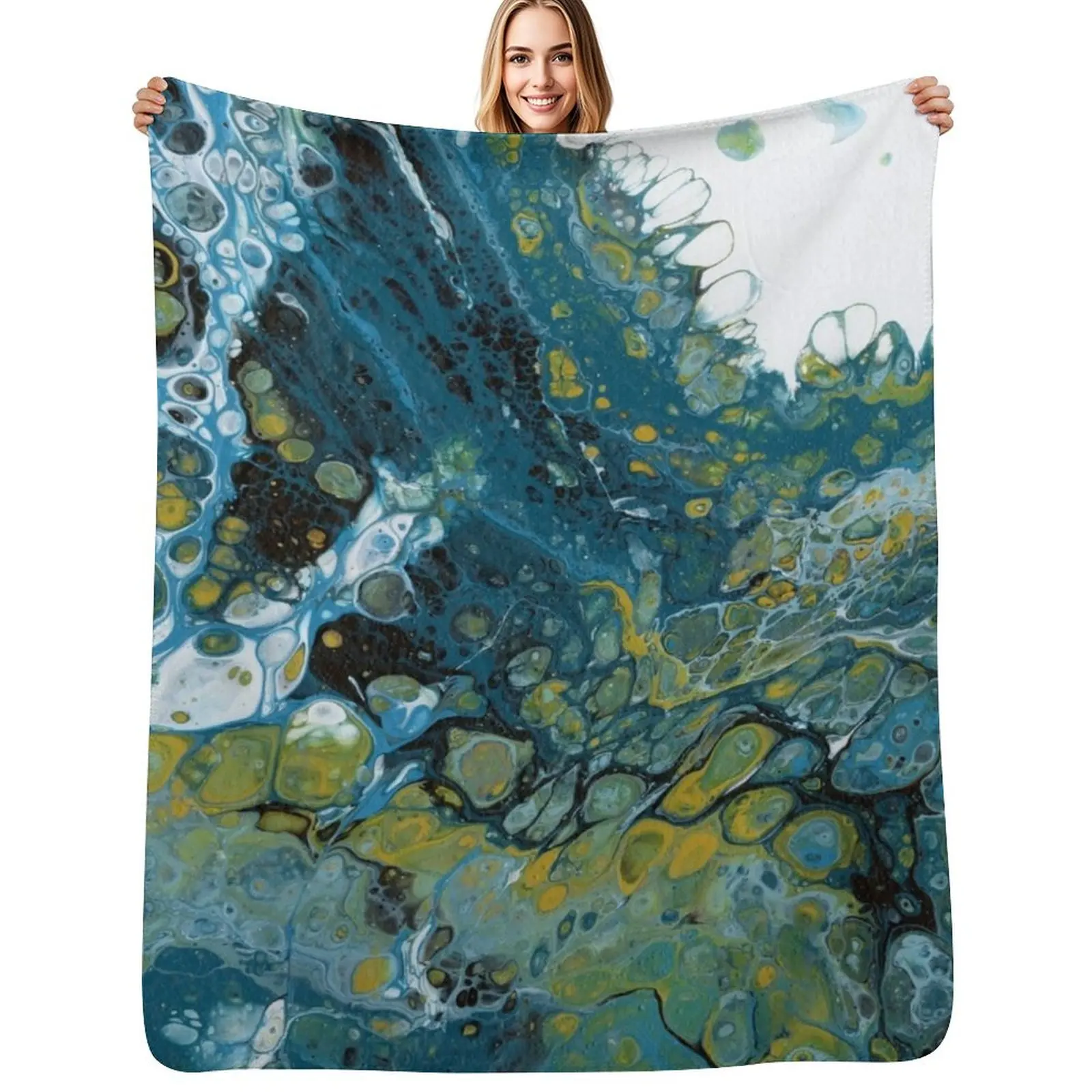 Teal Wave Throw Blanket Cozy Light Blanket for Travel Camping Picnic