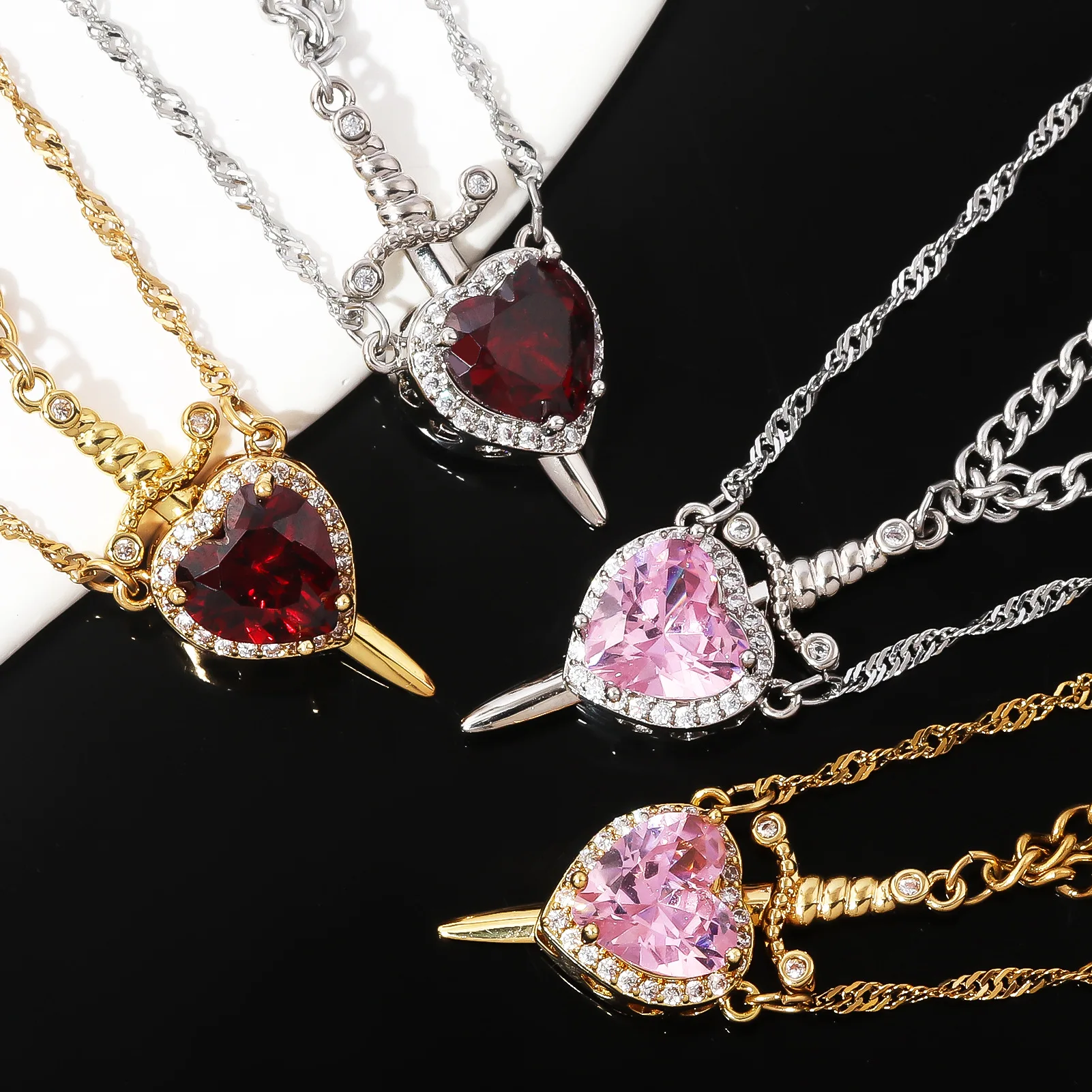 Stainless Steel Heart and Sword Pendant Necklace Fashion Gold Sliver Color Detachable Couple Necklaces Jewelry Gifts