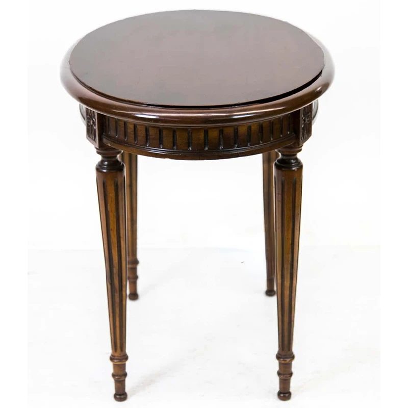 Solid wood European retro corner table living room household French engraved round table simple oval neoclassical coffee table