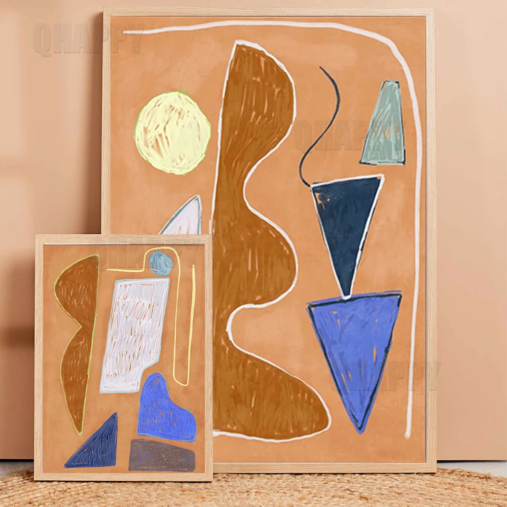 Abstract Geometry Wall Art Canvas Painting And Desert Prints Nodic Poster Warm Brown Picture For Living Room Bedroom Home Decor